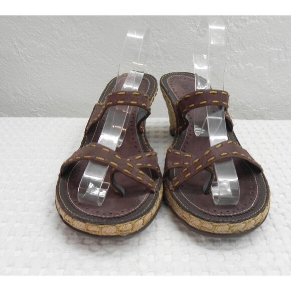 Indigo by Clarks Brown Leather Wedge Espadrille Jute Heel Women's Size 7 - Picture 2 of 11